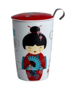 Teaeve Porcelain Cup (with stainless steel infuser) - Little Geisha red
