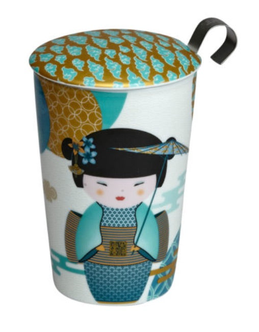 Teaeve Porcelain Cup (with stainless steel infuser) - Little Geisha petrol